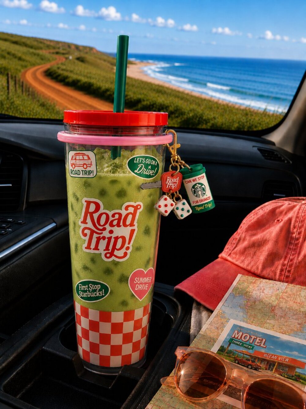 Starbucks x Dandy Road Trip 24oz Tumbler Dice Charms Checkered Cold Cup 2026 NWT